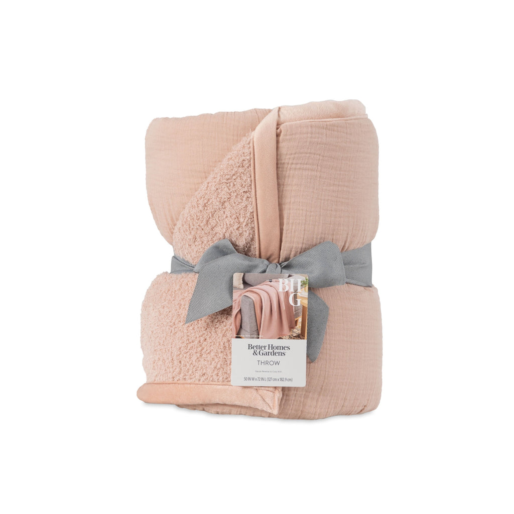 Cozy Fleece Gauze Reverse to Cozy Knit Super Soft Throw Blanket, Oversized, Antique Blush - Luxury Knitted Decorative Throw Blanket with Fringes Detail