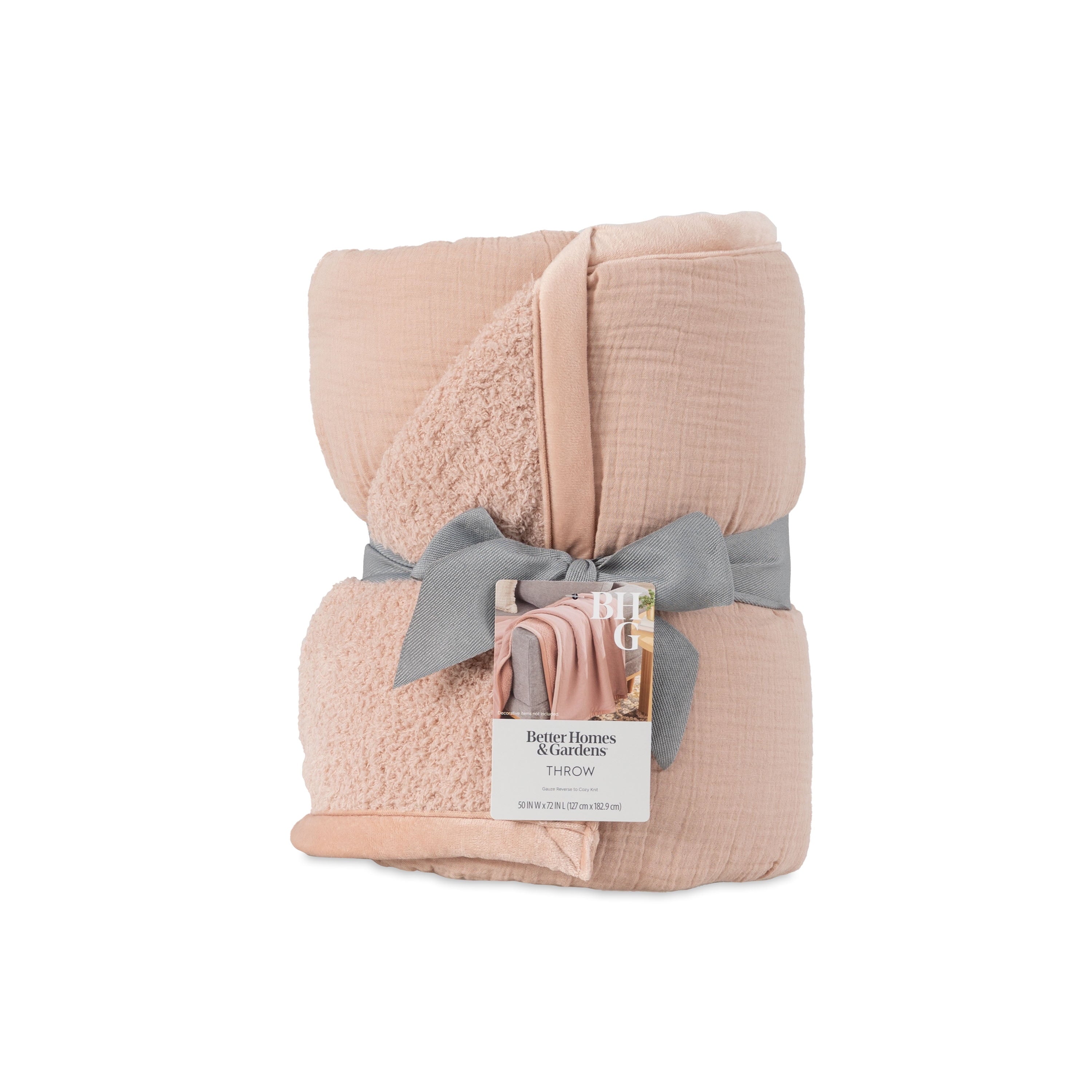 Cozy Fleece Gauze Reverse to Cozy Knit Super Soft Throw Blanket, Oversized, Antique Blush - Luxury Knitted Decorative Throw Blanket with Fringes Detail