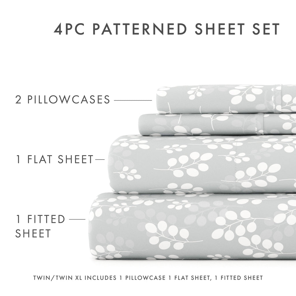 Wrinkle-Resistant 4 Piece Pattern Microfiber Bed Sheets Set, Gray Wheat, Full - Breathable Egyptian Cotton Flat & Fitted Sheets Detail