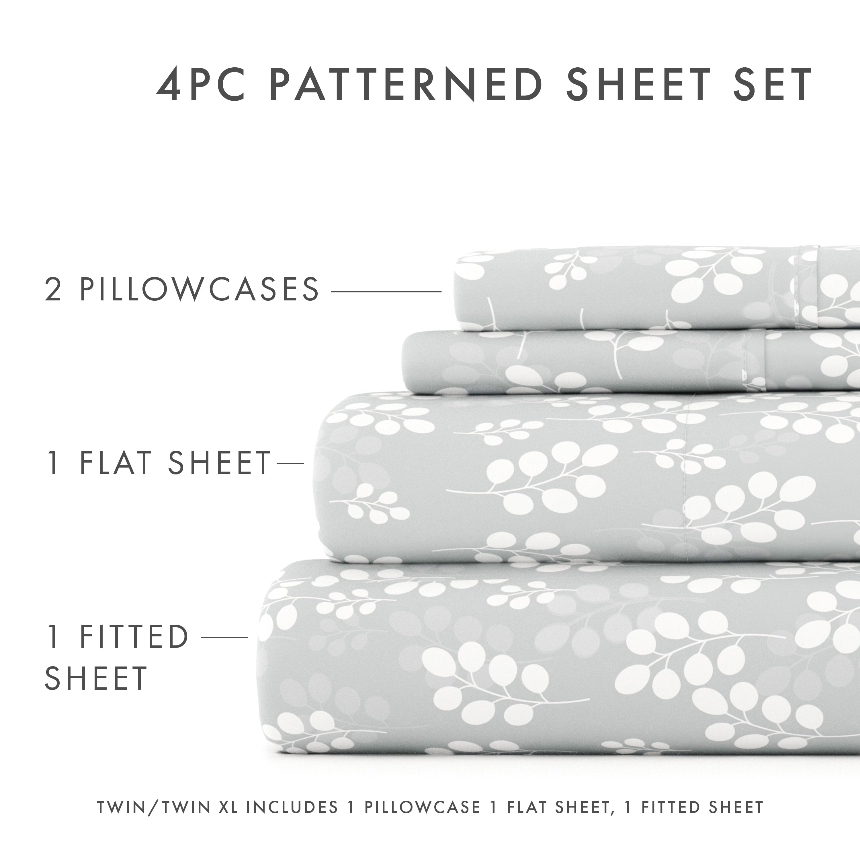 Wrinkle-Resistant 4 Piece Pattern Microfiber Bed Sheets Set, Gray Wheat, Full - Breathable Egyptian Cotton Flat & Fitted Sheets Detail