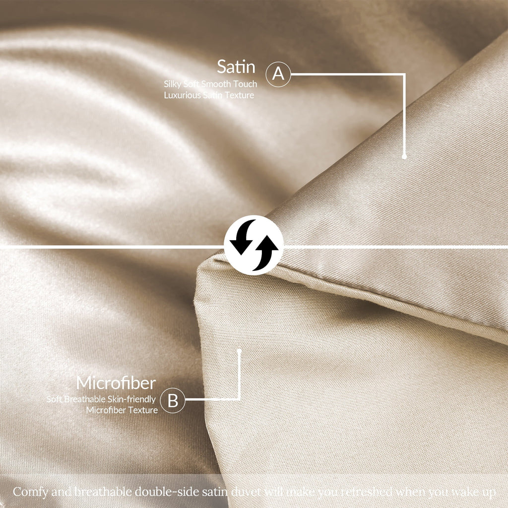 Fluffy Down Alternative 3-Piece Reversible Silky Soft King Size Comforter Bedding Set, Luxurious Satin Comforters with 2 Satin Pillowcases, L... - Cloud-Like Soft Lightweight Bed Comforter Detail