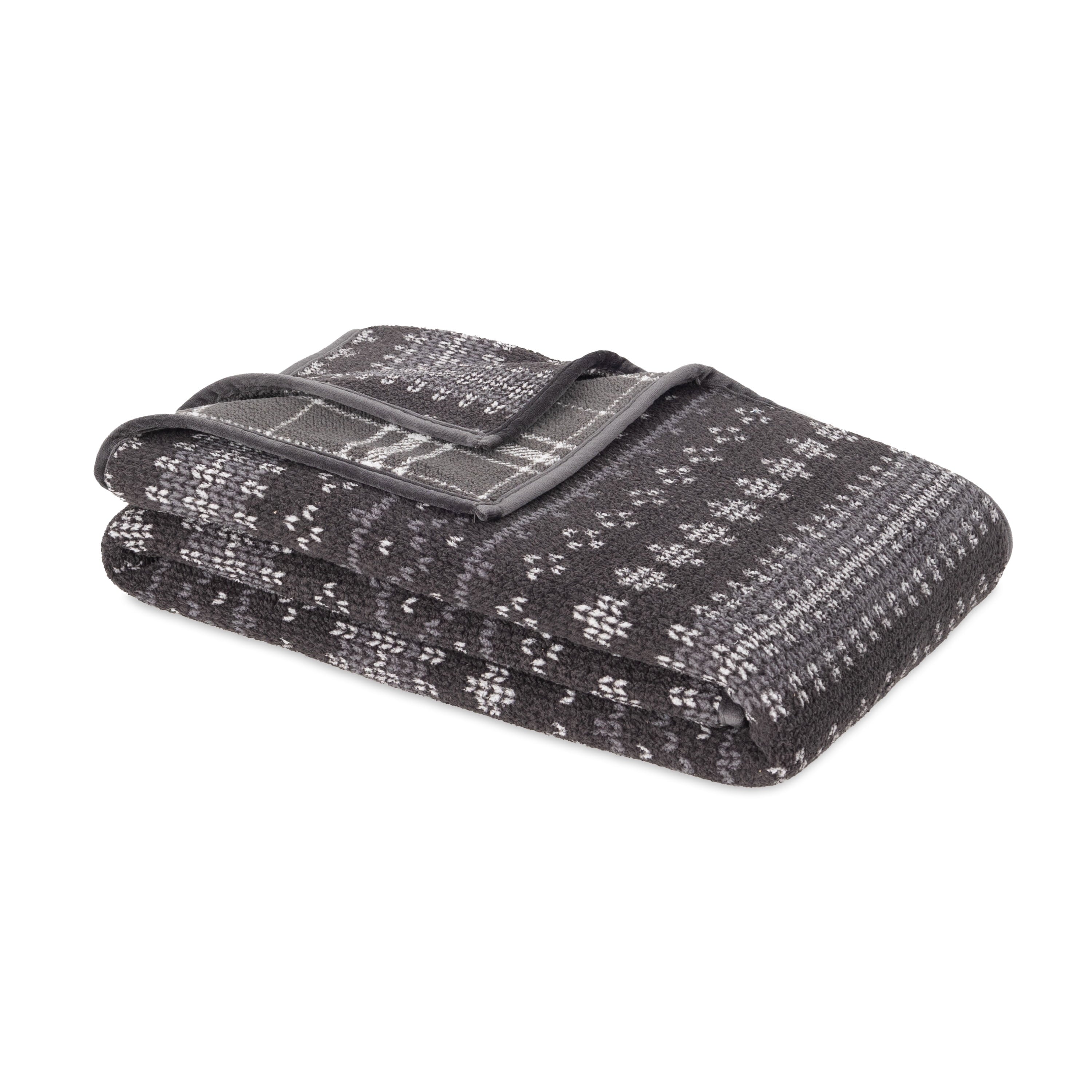 Decorative Knitted Berkshire Life Reversible Printed Hampshire Soft Throw Blanket, Glacier Fair Isle - Super Soft Reversible Sherpa Flannel Blanket Detail