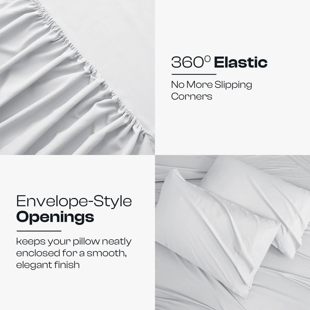 Premium Egyptian Cotton IR 3 Piece 1800 Series Deep Pocket Soft Microfiber Solid Bed Sheet Set for Kids, White Twin Size - Premium Ultra-Soft Pillowcase Pair for Sleeping Detail