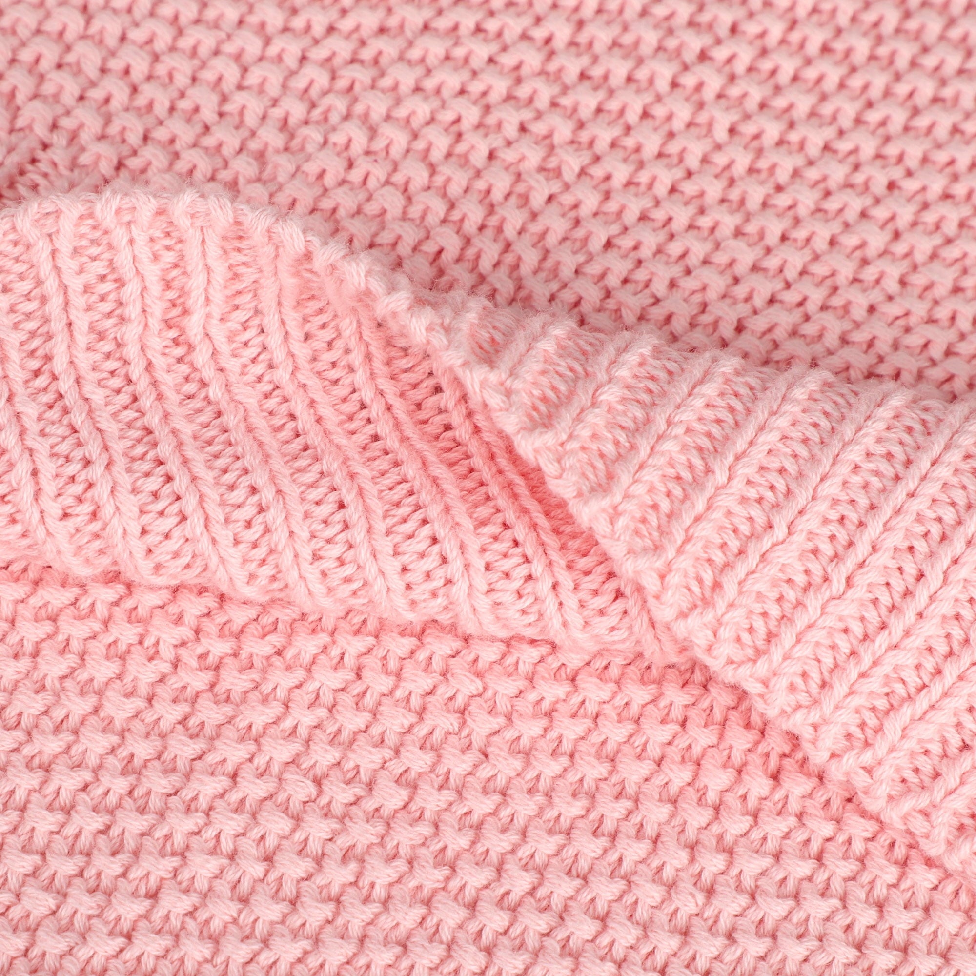 Lightweight Warm Pure Cotton Soft Cable Knit Throw Blanket Pink 50" x 70" - Luxury Knitted Decorative Throw Blanket with Fringes Detail