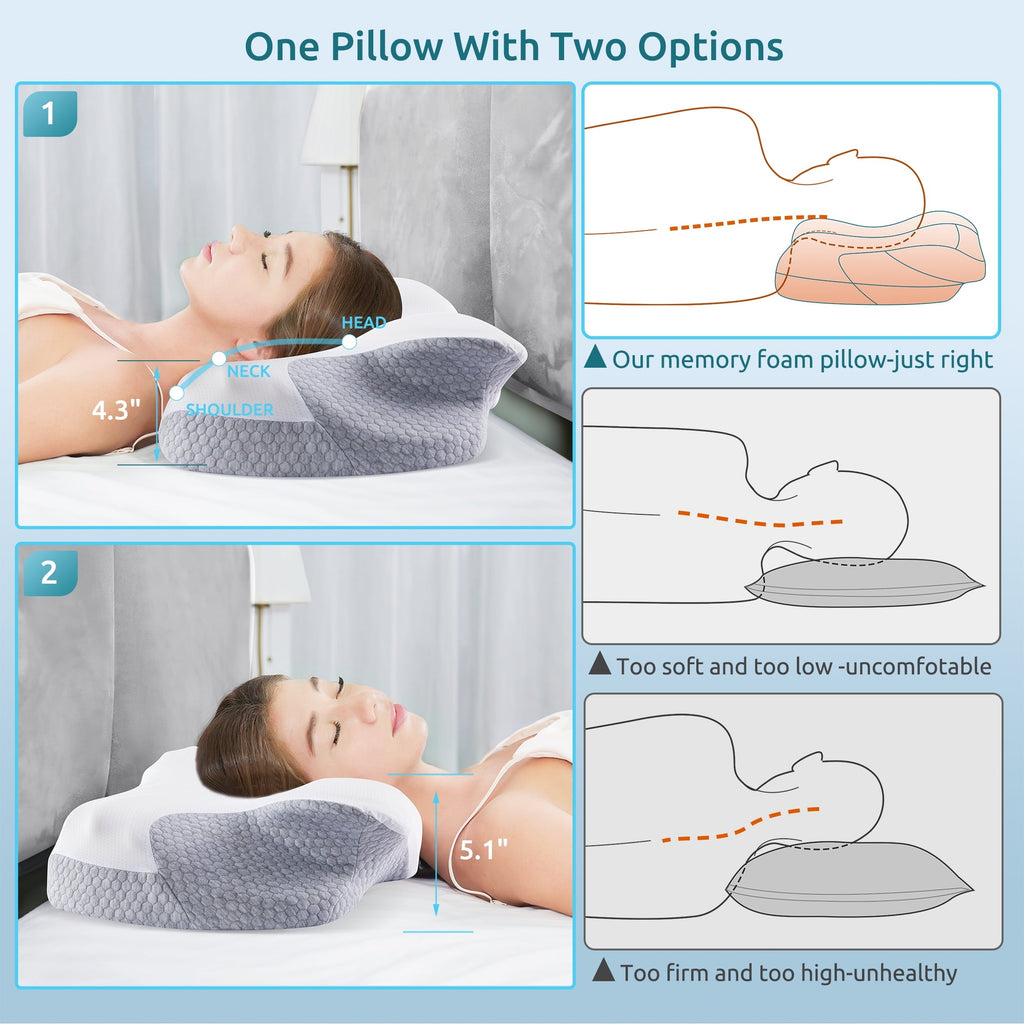 Fluffy Shredded Cervical Memory Foam Pillow Neck Bed Pillow for Pain Relief Sleeping, Ergonomic Orthopedic for Side Back and Stomach ... - Hotel Quality Plush Sleeping Pillows Detail