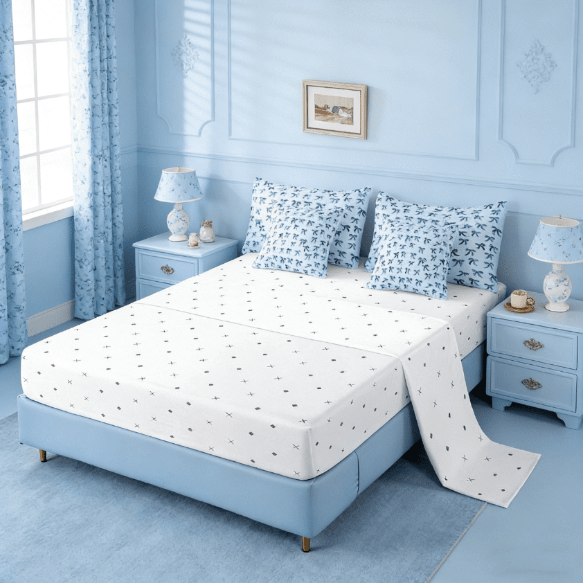 Luxurious Quilted Cute Bowknot Twin Bedding Sets 7-Piece,Girls Ribbon Bow Bedding Comforter Set,Dreamy Blue Sheet Sets For Girls,Super ... - Cloud-Like Soft Lightweight Bed Comforter Detail