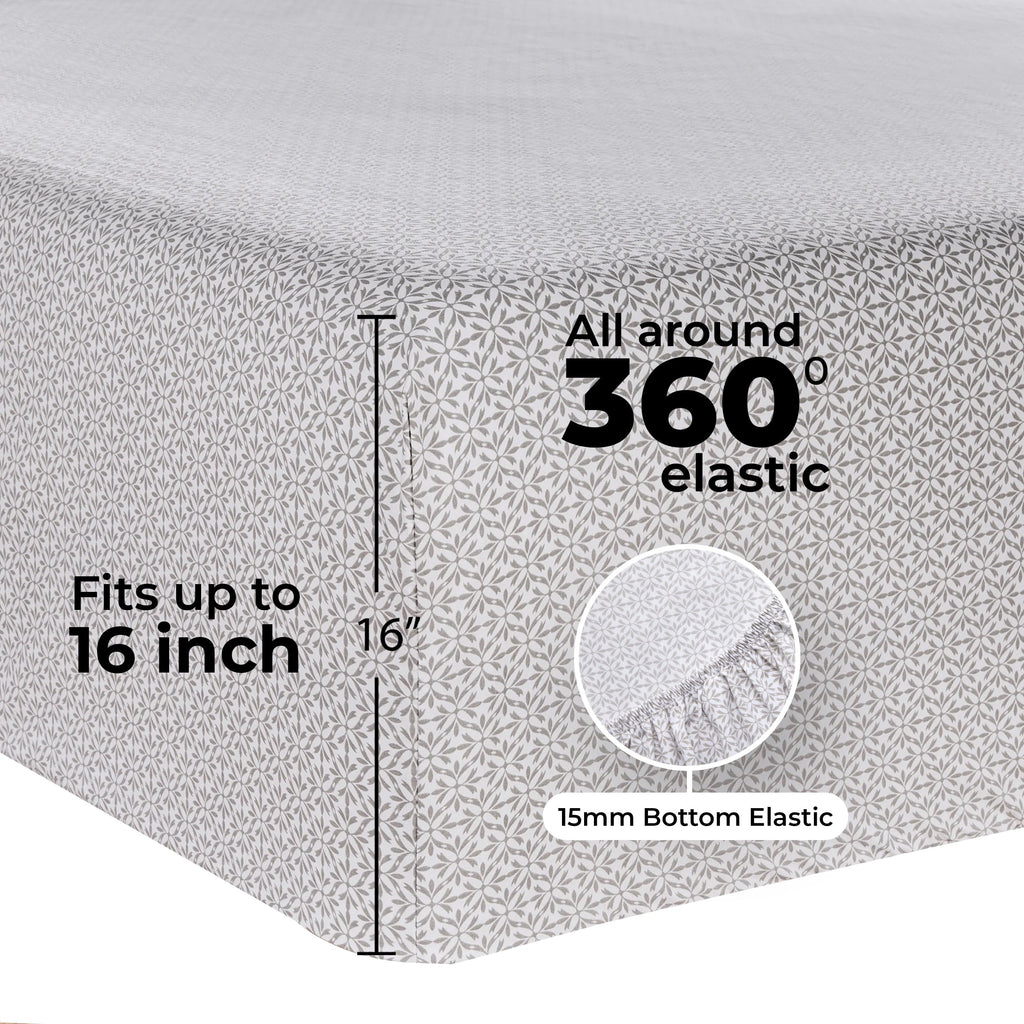 Premium Egyptian Cotton 3-Piece 300 Thread Count Grey Flake Cotton Blend Bed Sheet Set, Twin XL - Cooling Hotel Quality Bedding Sheets and Pillowcases Detail