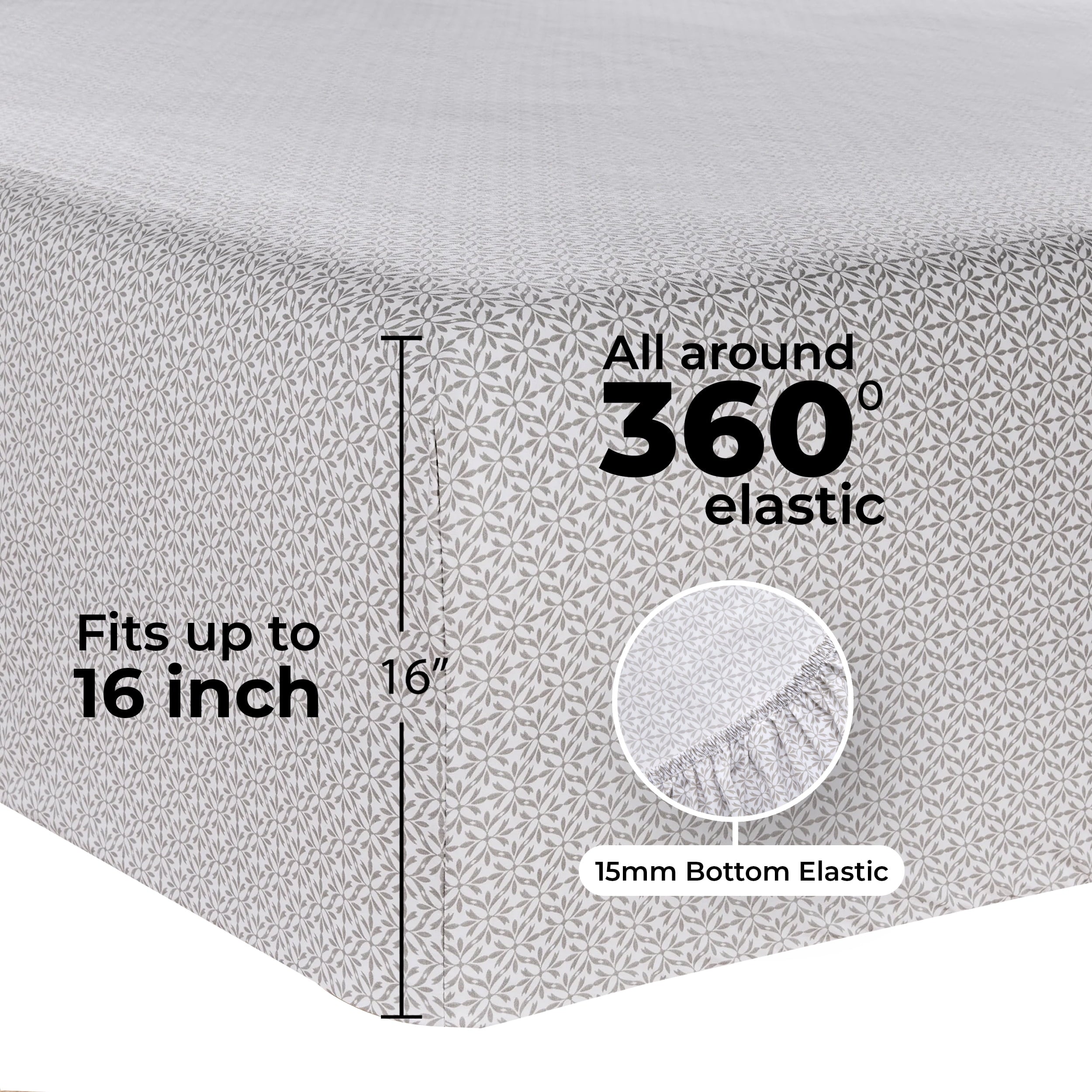 Premium Egyptian Cotton 3-Piece 300 Thread Count Grey Flake Cotton Blend Bed Sheet Set, Twin XL - Cooling Hotel Quality Bedding Sheets and Pillowcases Detail