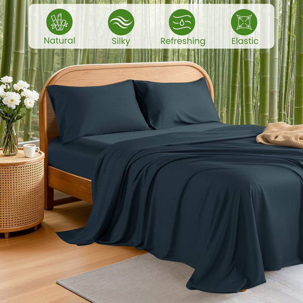 Premium Egyptian Cotton 100% Organic Luxurious Bamboo Sheets, Queen Sheet Set 4-Piece with 16" Deep Pocket, Silky Smooth Luxury Bed Sheets, N... - Luxury Bed Sheet Set with Deep Pockets Detail