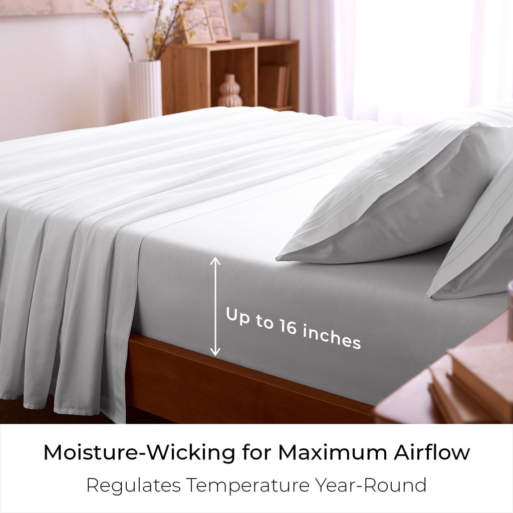 Premium Egyptian Cotton Iconic 6 Piece Bed Sheet Set Brushed Microfiber, Deep Pocket, Queen, White - Breathable Egyptian Cotton Flat & Fitted Sheets Detail