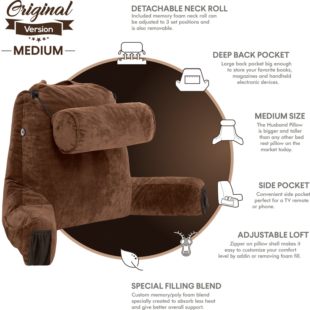 Fluffy Shredded Medium Chocolate Brown, Backrest - Detach Neck Roll, Removable Cover - Ergonomic Memory Foam Pillow for Neck Pain Support Detail