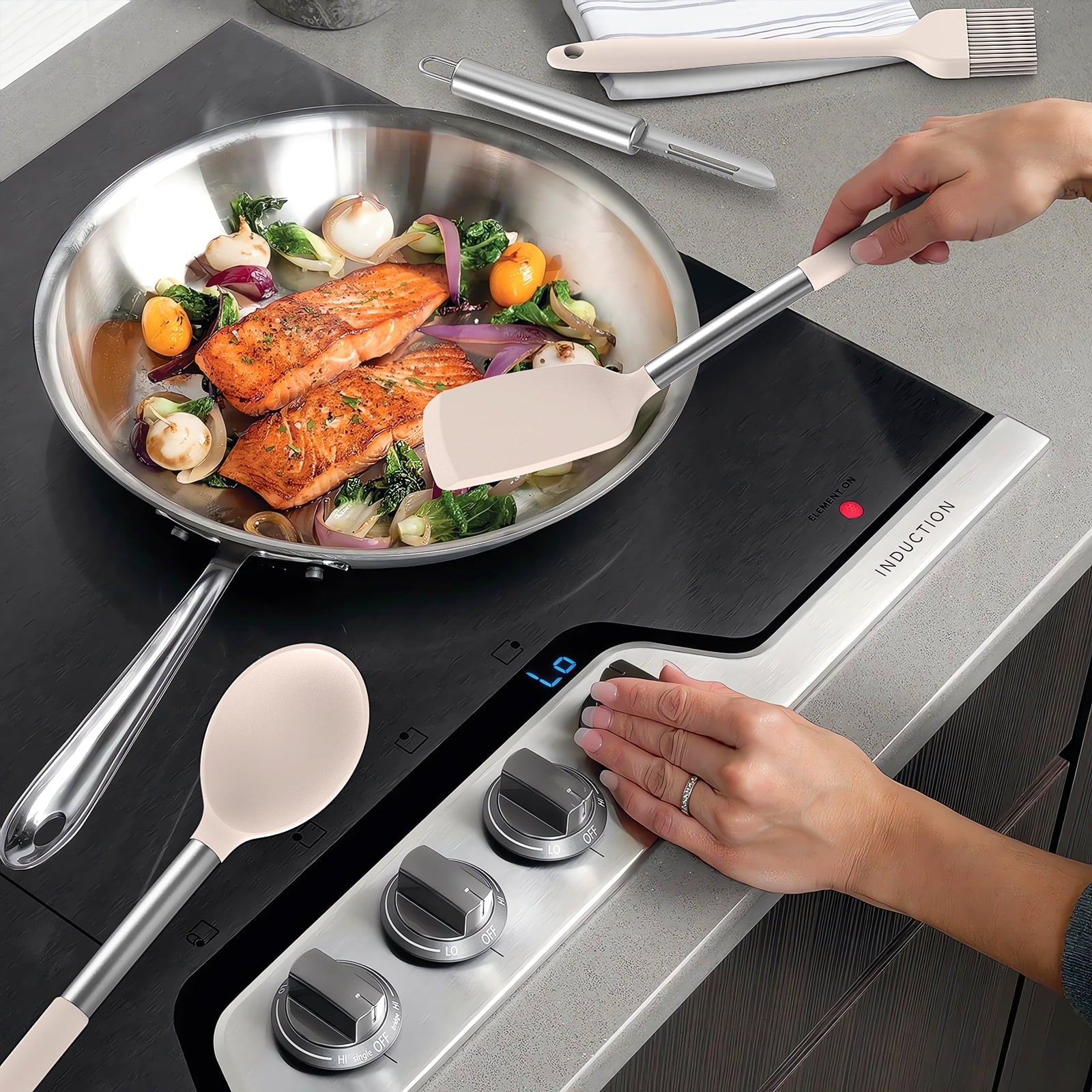 Premium Silicone Silicone Cooking Utensils Set - Heat Resistant Silicone Kitchen Utensils for Cooking, Kitchen Utensil Spatula Set,BPA... - Ergonomic Kitchen Tongs and Cooking Spoon Utensil Detail