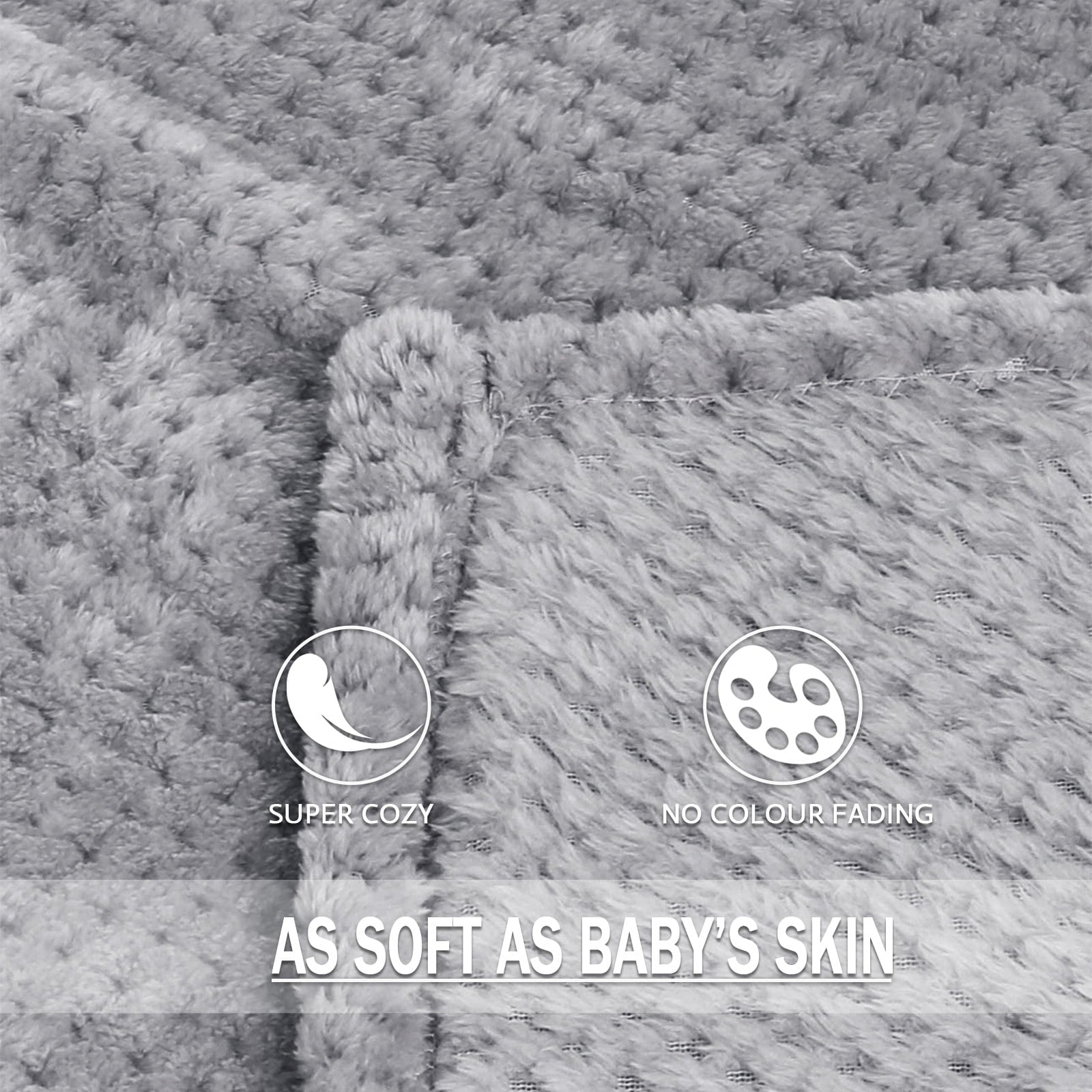 Decorative Knitted Waffle Textured Extra Large Fleece Blanket, Super Soft and Warm Throw Blanket for Couch, Sofa and Bed (Light Grey, 50... - Super Soft Reversible Sherpa Flannel Blanket Detail