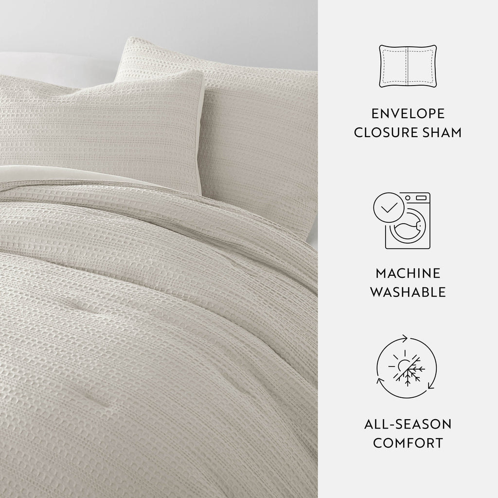 Hypoallergenic Cloud Textured Waffle Comforter Set ins Natural Waffle Comforter Bedding Sets, King/Cal King Size Bedding - Hypoallergenic Ultra-Fluffy Quilt for Winter Detail