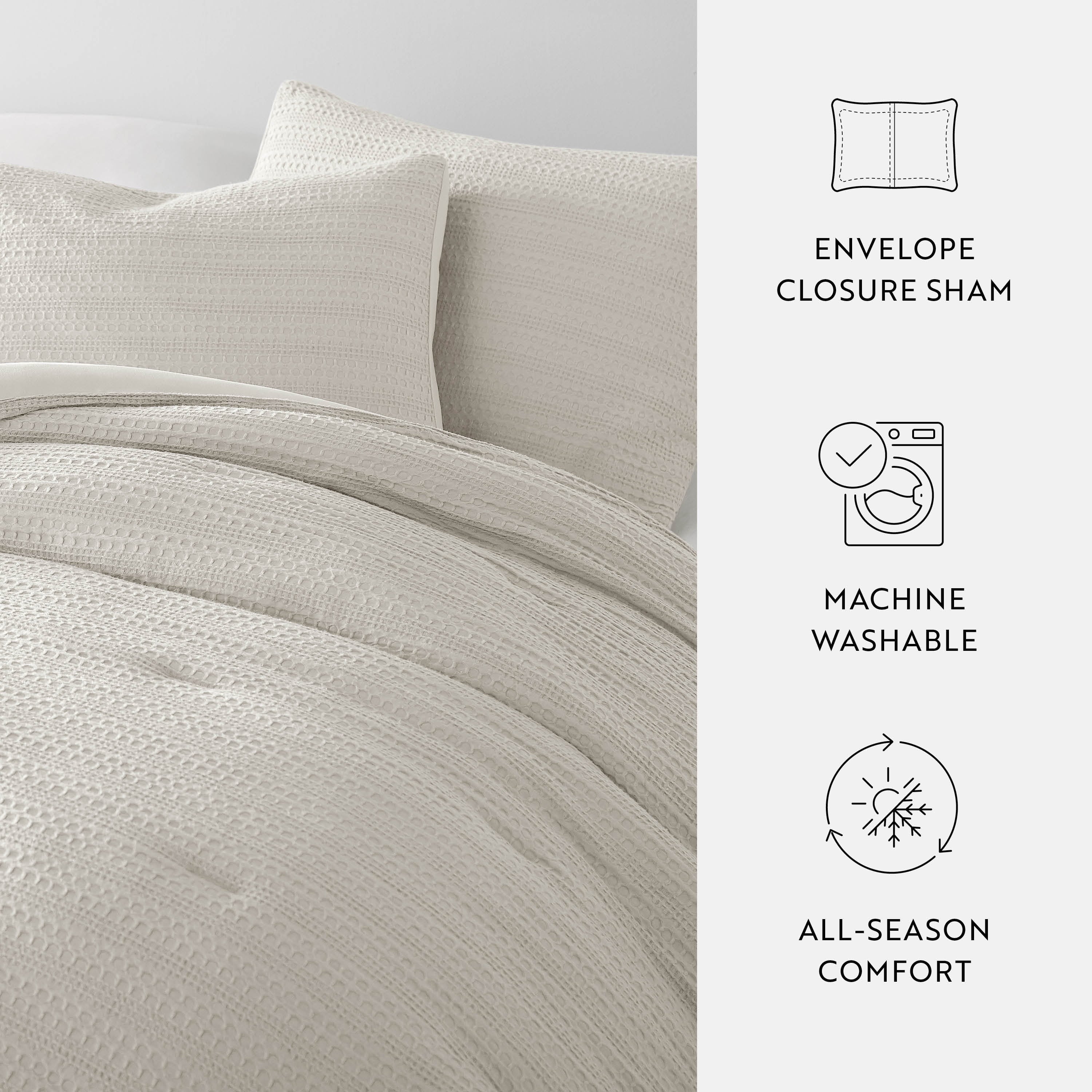 Hypoallergenic Cloud Textured Waffle Comforter Set ins Natural Waffle Comforter Bedding Sets, King/Cal King Size Bedding - Hypoallergenic Ultra-Fluffy Quilt for Winter Detail