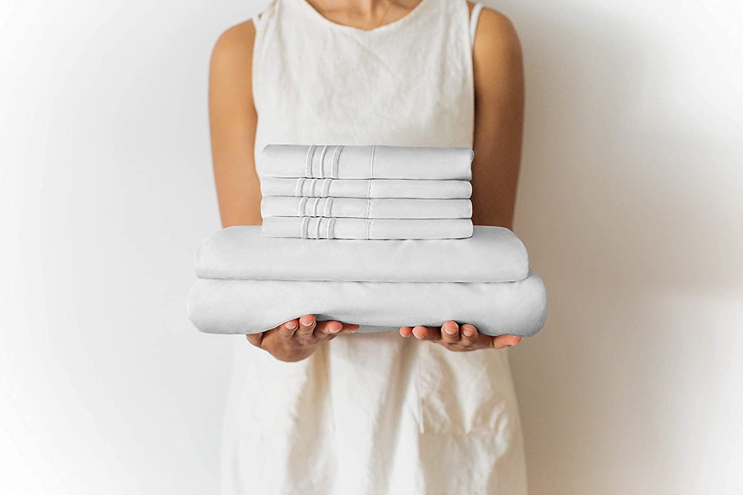 Premium Egyptian Cotton 6-Piece Breathable and Cooling Sheet Set With Extra Matching Pillowcases - King Size Bed Sheets Fits 8"-16... - Breathable Egyptian Cotton Flat & Fitted Sheets Detail