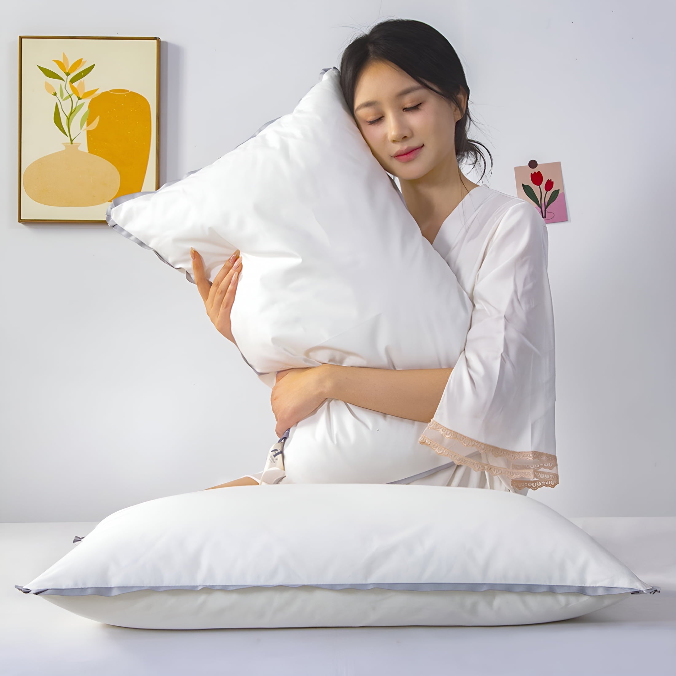 Orthopedic Support Flat Pillows for Sleeping Thin,Ultra Thin Pillow,Adjustable Shredded Memory Foam Pillows for Side,Back,Stomach Sleepe... - Decorative Throw Pillow Cushion for Sofa & Bed Detail