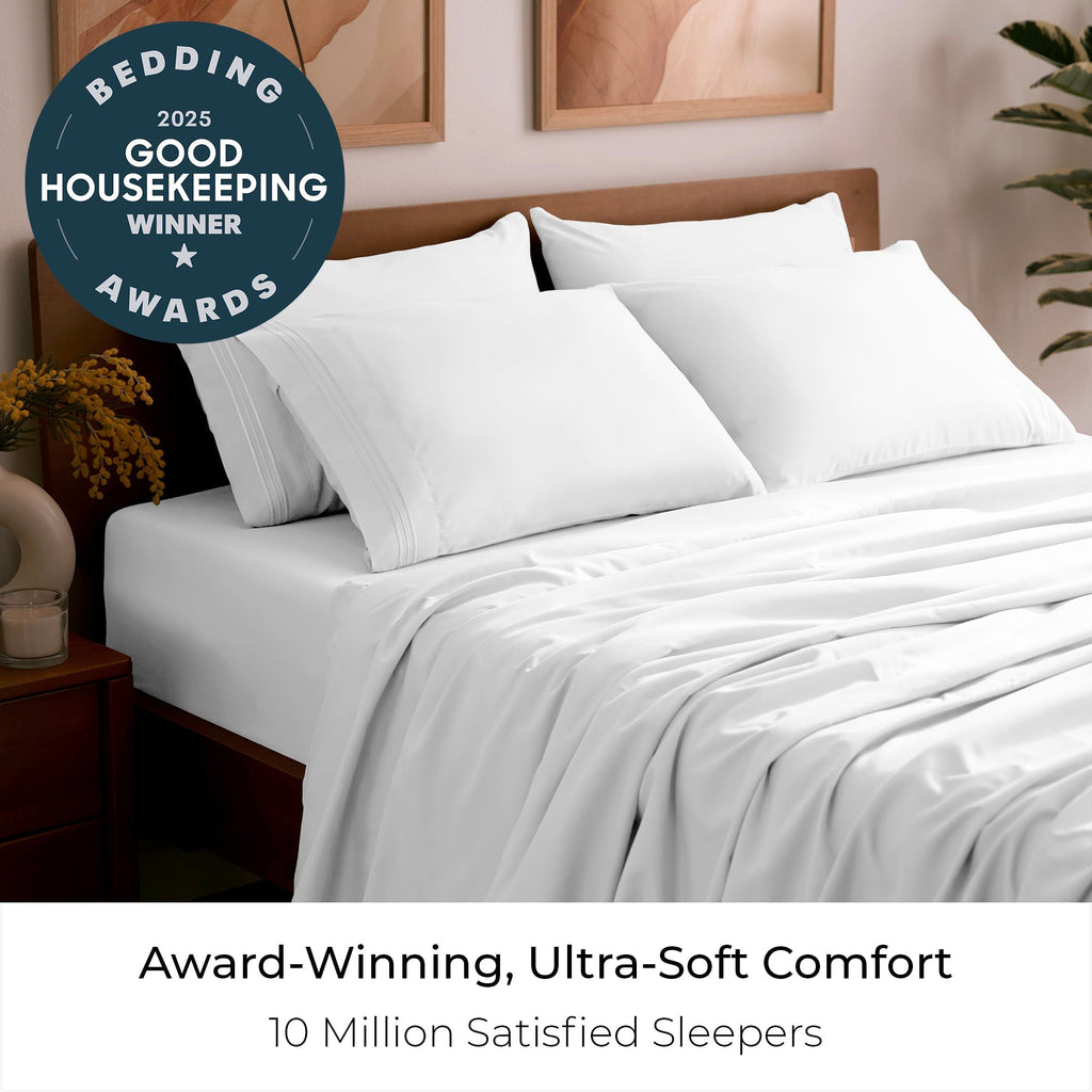 Premium Egyptian Cotton Iconic 6 Piece Bed Sheet Set Brushed Microfiber, Deep Pocket, Queen, White - Breathable Egyptian Cotton Flat & Fitted Sheets Detail