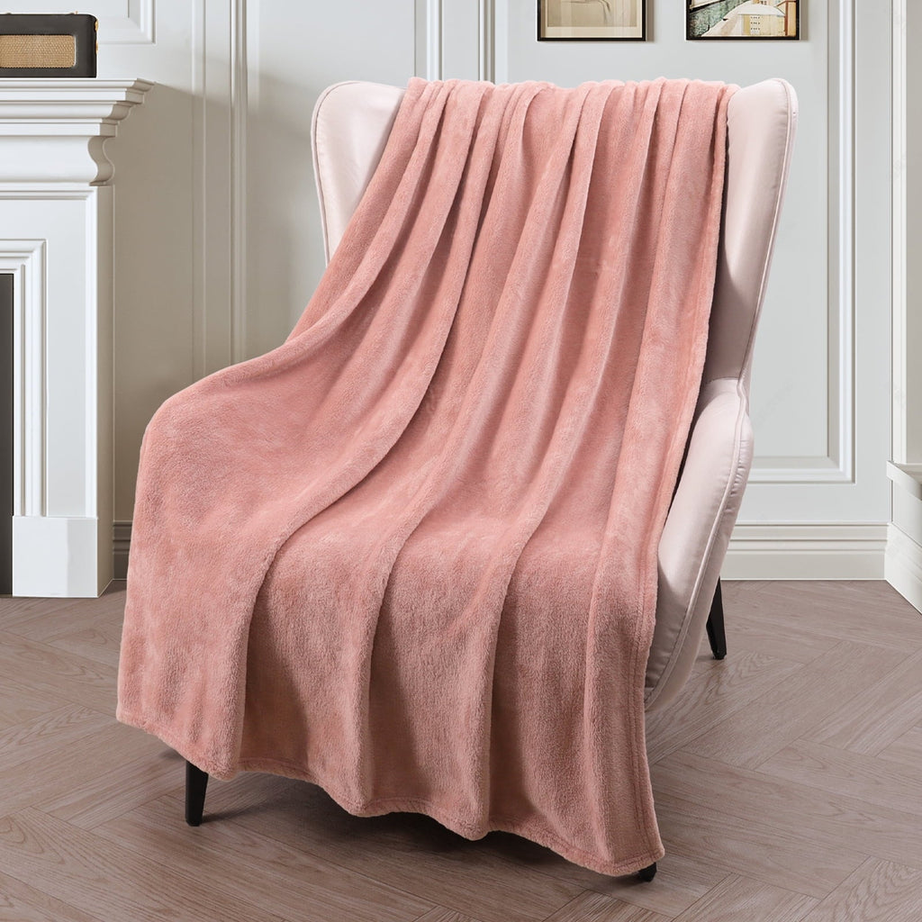 Decorative Knitted Large Flannel Fleece Velvet Plush Throw Blanket - 50" x 70" (Pink) - Luxury Knitted Decorative Throw Blanket with Fringes Detail