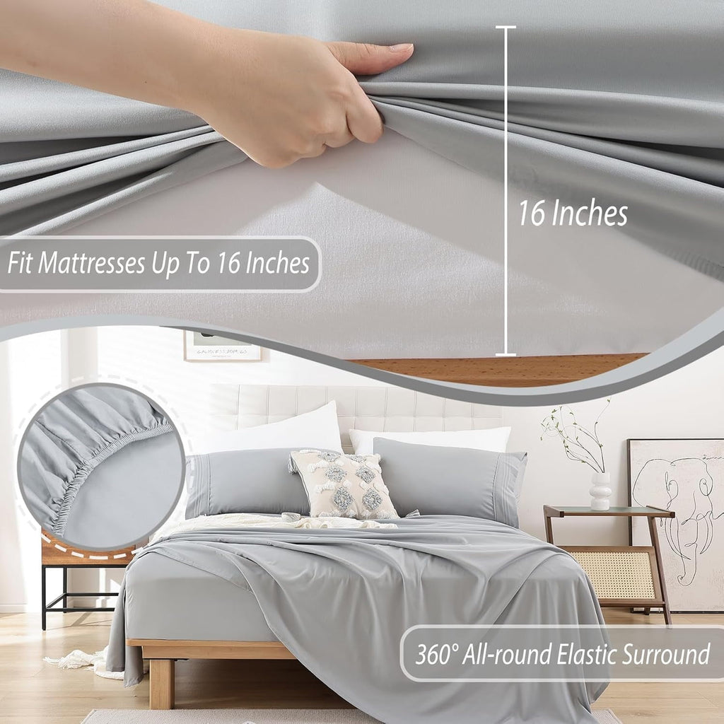 Breathable Luxury Queen Size Sheet Set - Breathable & Cooling Bed Sheets, Hotel Luxury Bed Sheets for Sleepers, Soft & Wrinkle Free She... - Premium Ultra-Soft Pillowcase Pair for Sleeping Detail
