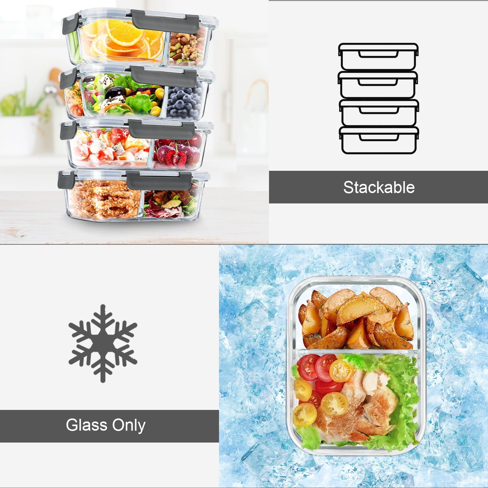Deliciously Squishy 8 Pcs Glass Food Storage Containers with Lids, 2 & 3 Compartment Glass Airtight Meal Prep Containers (4 Containers & ... - Fun Food Fidget Cookie Squishable Toy Detail