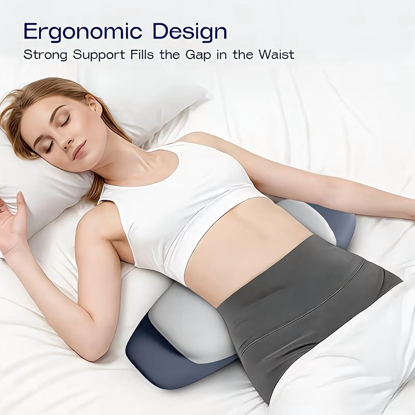 Ergonomic Memory Foam Lumbar Support Pillow for Bed, Memory Foam Ergonomic Lower Back Support Waist Pillow for Side Back and Stomach Sleepe... - Orthopedic Shredded Foam Bed Pillow Set Detail
