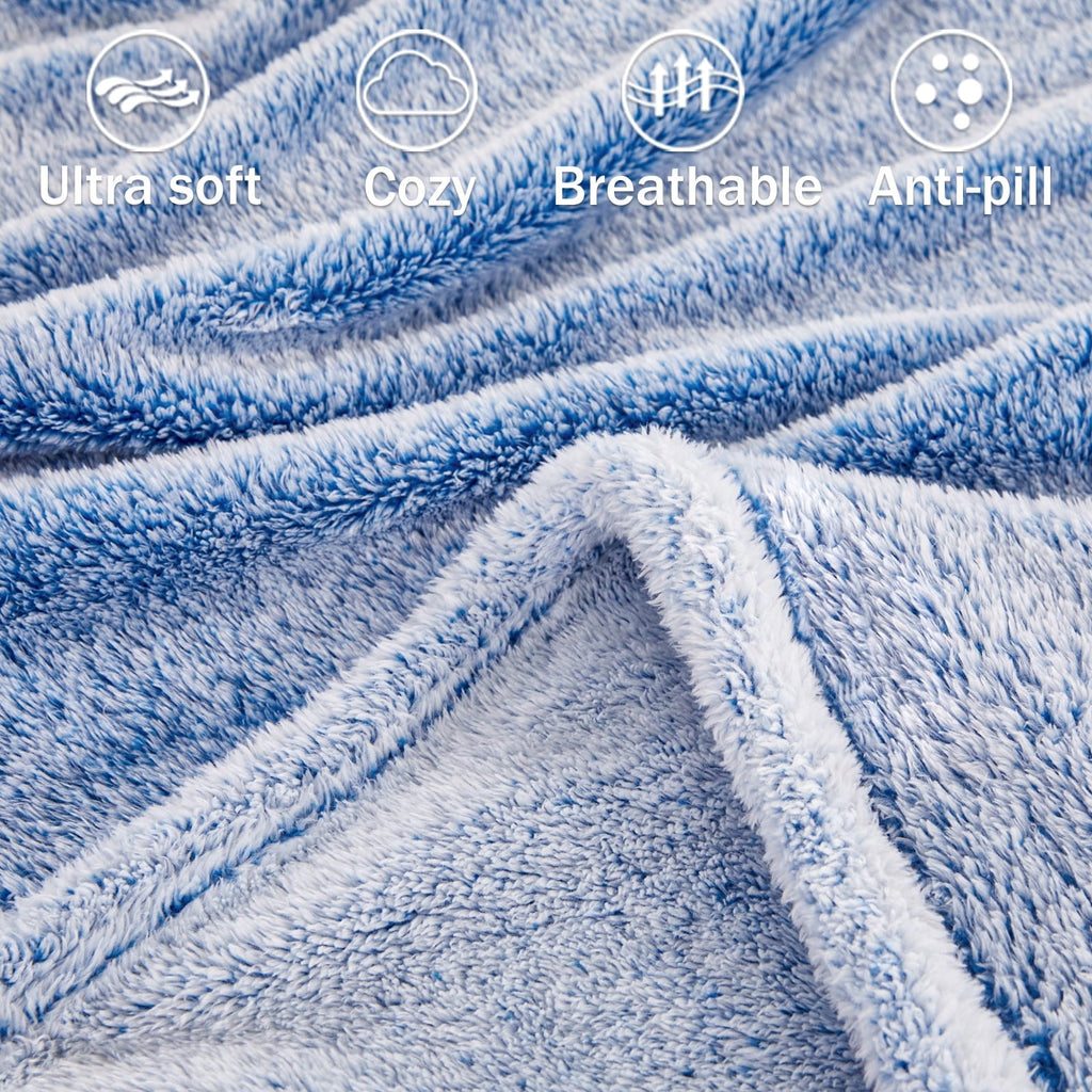Reversible Sherpa Plush Fuzzy Large Fleece Throw Blanket (50" x 70", Mixed Cobalt Blue)- Soft, Warm and Lightweight - Lightweight Plush Warm Blanket for All Seasons Detail