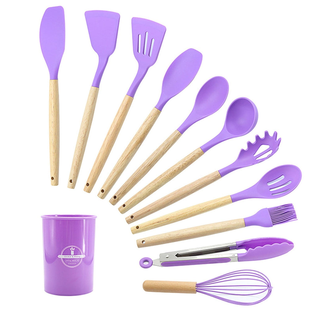 Premium Silicone 12Pcs Cooking Kitchen Utensils Set with Holder,Wooden Handles Cooking Tool,BPA Free,Non Toxic Turner Tongs Spa... - Premium Stainless Steel Cooking Utensil for Non-Stick Pots Detail