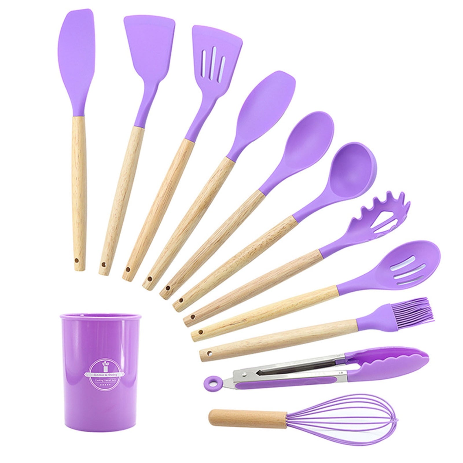 Premium Silicone 12Pcs Cooking Kitchen Utensils Set with Holder,Wooden Handles Cooking Tool,BPA Free,Non Toxic Turner Tongs Spa... - Premium Stainless Steel Cooking Utensil for Non-Stick Pots Detail