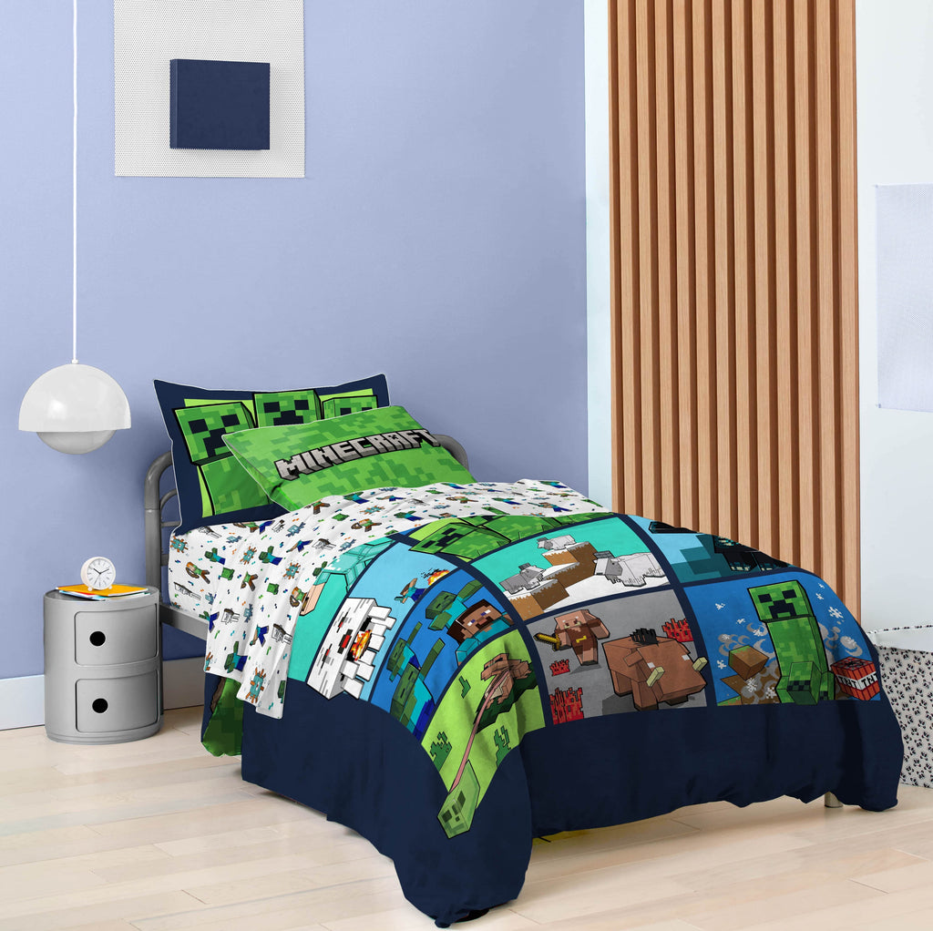 Hypoallergenic Cloud Kids 2 Piece Green Reversible Comforter and Pillowcase Bedding Set, Twin/Full - All-Season Down Alternative Comforter Insert Detail