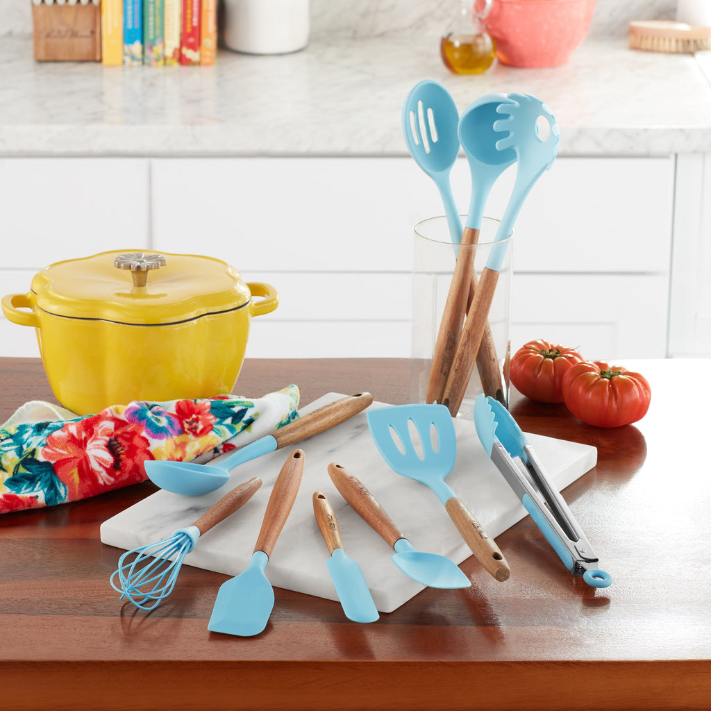 High-Precision 10-Piece Silicone and Acacia Wood Handle Cooking Utensils Set, Blue - High-Precision Culinary Tool for Baking & Cooking Detail