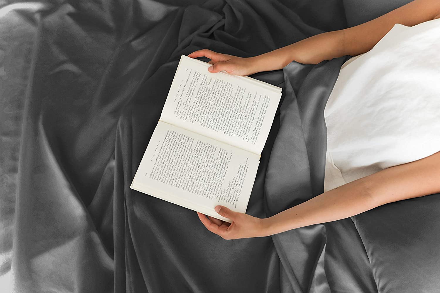 Cooling Sateen 4-Piece Extra Deep Pocket Sheet Set - Full Size Breathable & Cooling Bed Sheets Fits 18"-24" Mattresses, Gray - Luxury Bed Sheet Set with Deep Pockets Detail