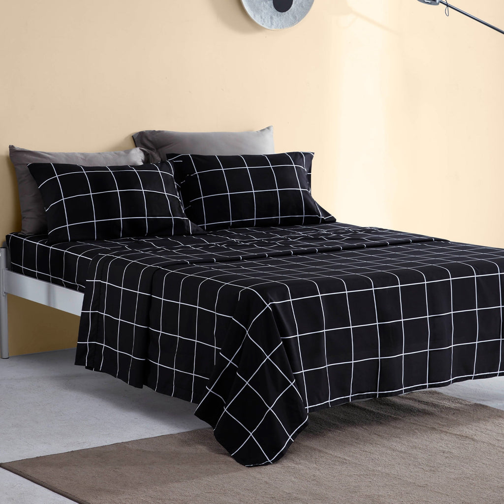 Premium Egyptian Cotton Full Bed Sheet Set, 4 Pieces Breathable & Super Soft, Easy Care Printed Microfiber with Deep Pocket & Envelope Closur... - Cooling Hotel Quality Bedding Sheets and Pillowcases Detail
