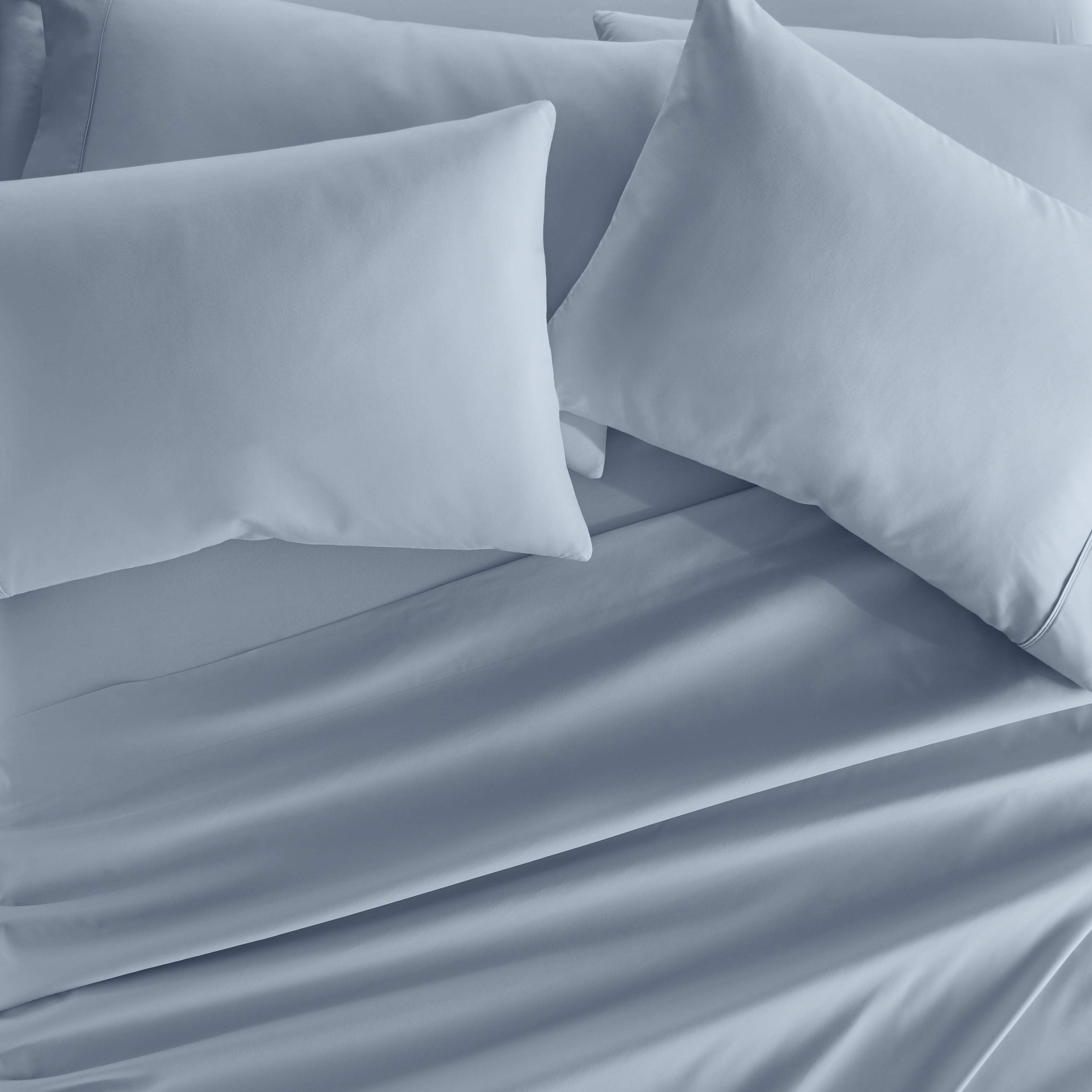 Ultra-Soft Queen, Light Blue Solid Microfiber 6 Piece Bed Sheet Set - Breathable Egyptian Cotton Flat & Fitted Sheets Detail