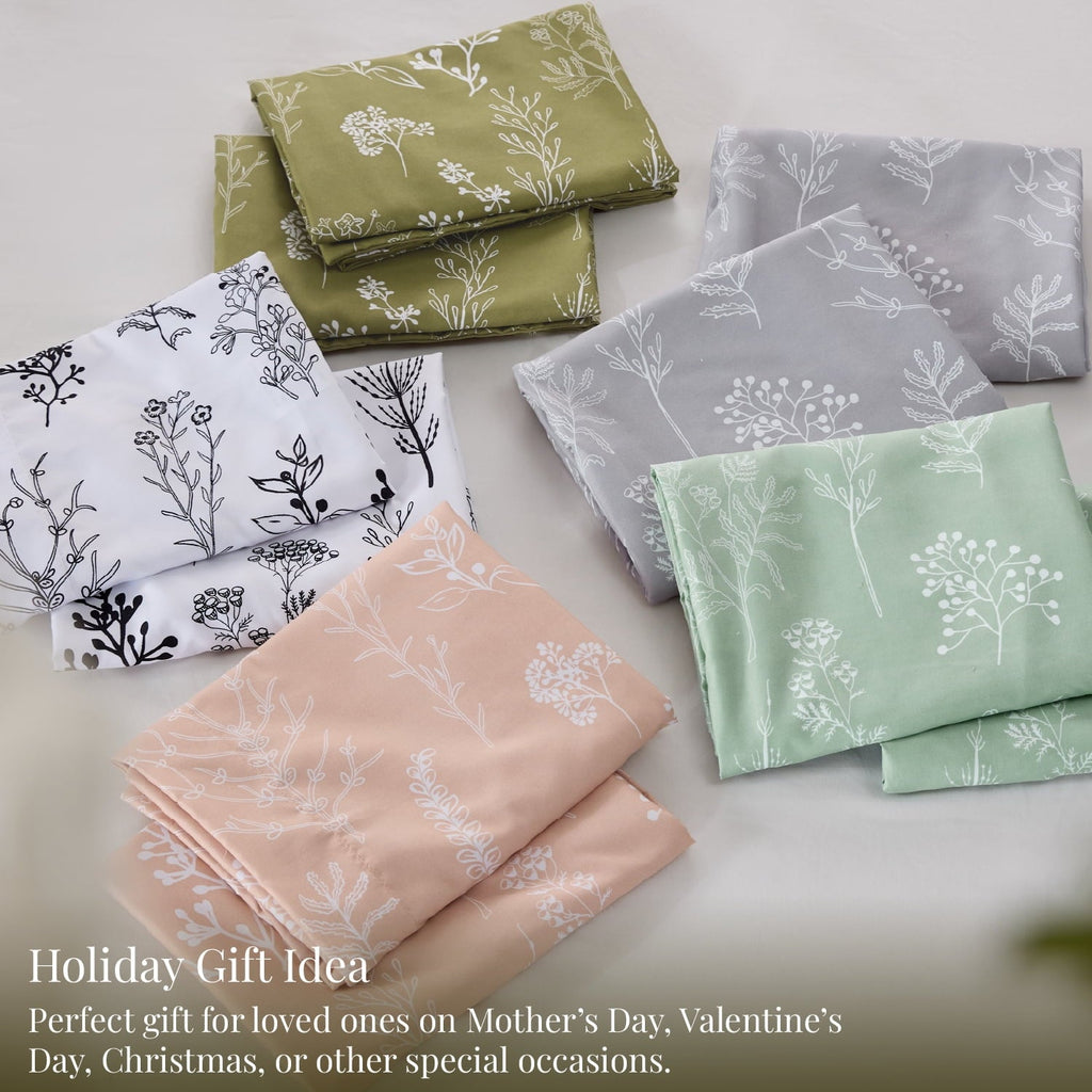 Heavyweight Warmth 3 Pieces Sage Green Floral Comforter Sets, 1 Botanical Flowers Reversible Comforter and 2 Pillow Shams, Queen Size Be... - Luxurious Quilted Duvet Cover Set Detail