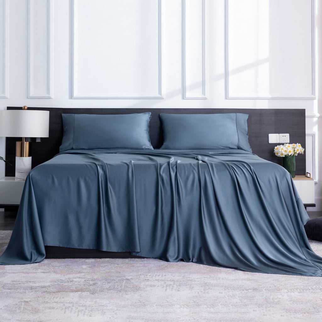Ultra-Soft Luxury Bamboo Bed Sheets Set Full 4 Pcs for Adult,Soft&Cool,16" Deep Pocket,Blue Gray - Luxury Bed Sheet Set with Deep Pockets Detail