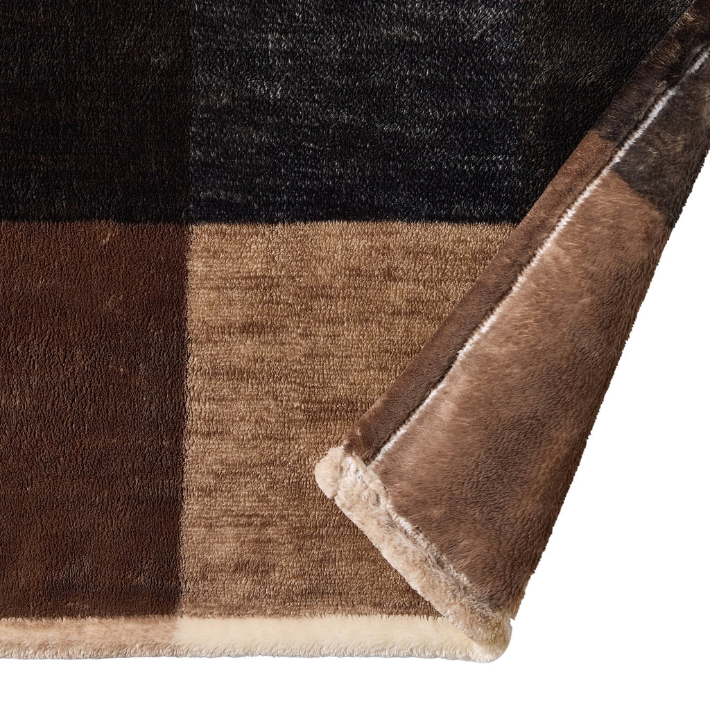Reversible Sherpa Printed Velvet Plush Super Soft Throw Blanket, Oversized, Shelton Brown Plaid - Luxury Knitted Decorative Throw Blanket with Fringes Detail