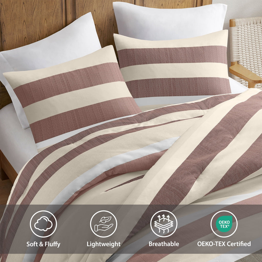 Hypoallergenic Cloud 2-Piece Comforter Sets, Reversible Striped Comforter Set for Dorm, Lightweight All Season Bedding Set with Pillow Sha... - Cloud-Like Soft Lightweight Bed Comforter Detail