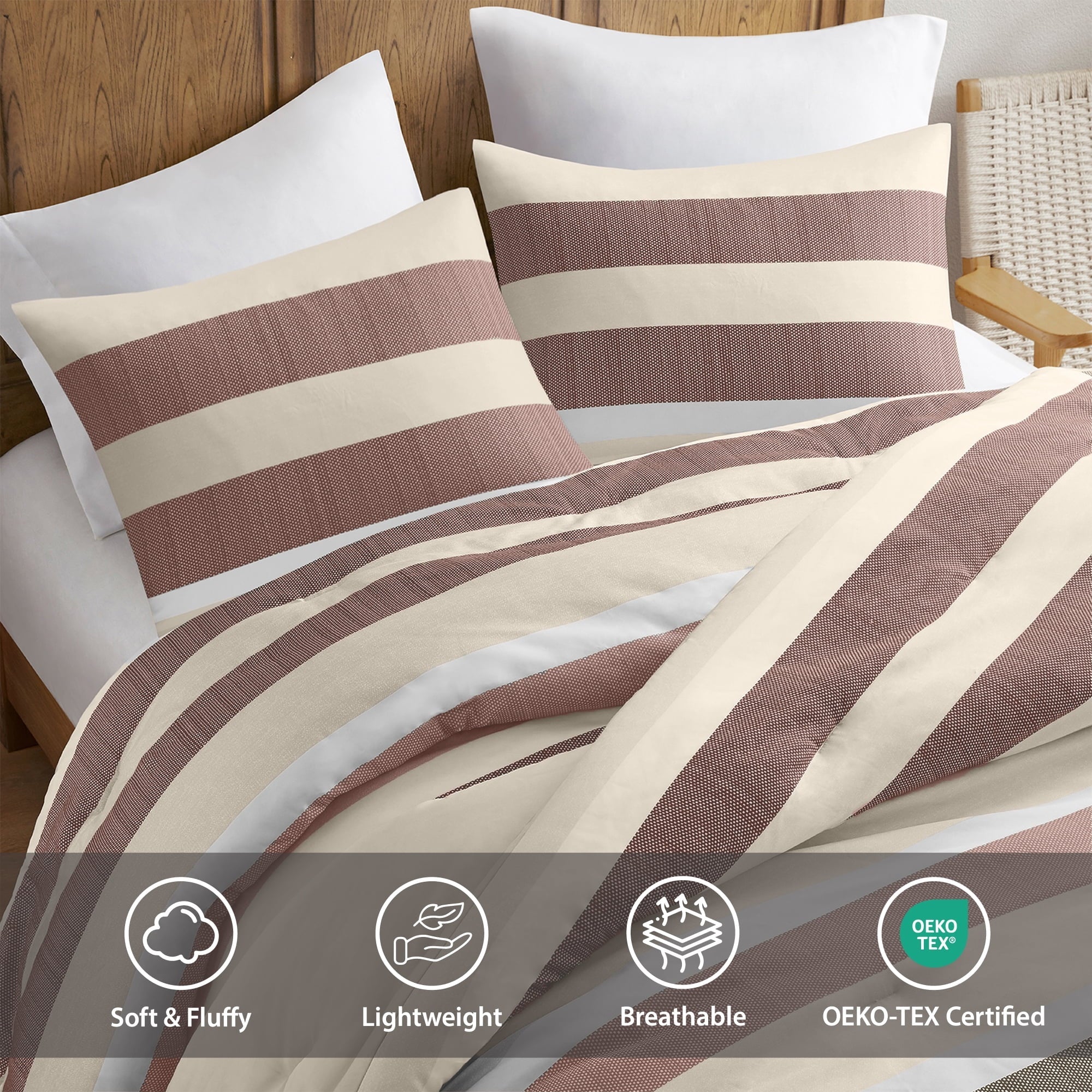 Hypoallergenic Cloud 2-Piece Comforter Sets, Reversible Striped Comforter Set for Dorm, Lightweight All Season Bedding Set with Pillow Sha... - Cloud-Like Soft Lightweight Bed Comforter Detail