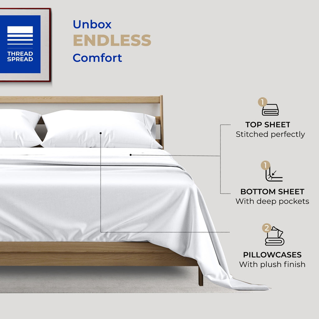 Wrinkle-Resistant King Size Cotton Sheets Set - 400 Thread Count 4 PC 100% Cotton Sheets for King Bed, 16 In Deep Pocket King Size Cott... - Cooling Hotel Quality Bedding Sheets and Pillowcases Detail