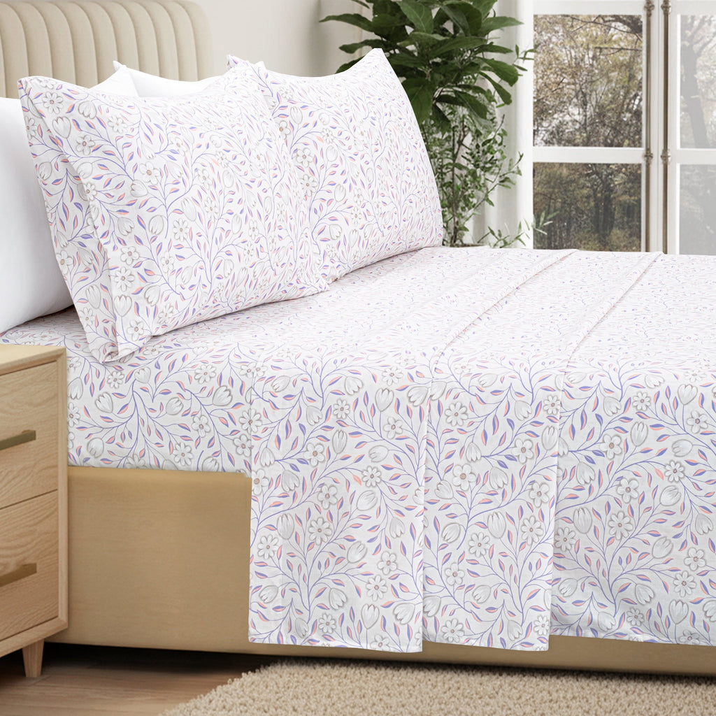 Premium Egyptian Cotton 100% Cotton Full Size Sheets,4 Piece Pure Percale Bed Sheets Set Deep Pocket Fits Mattress Upto 15",floral vine pattern - Breathable Egyptian Cotton Flat & Fitted Sheets Detail