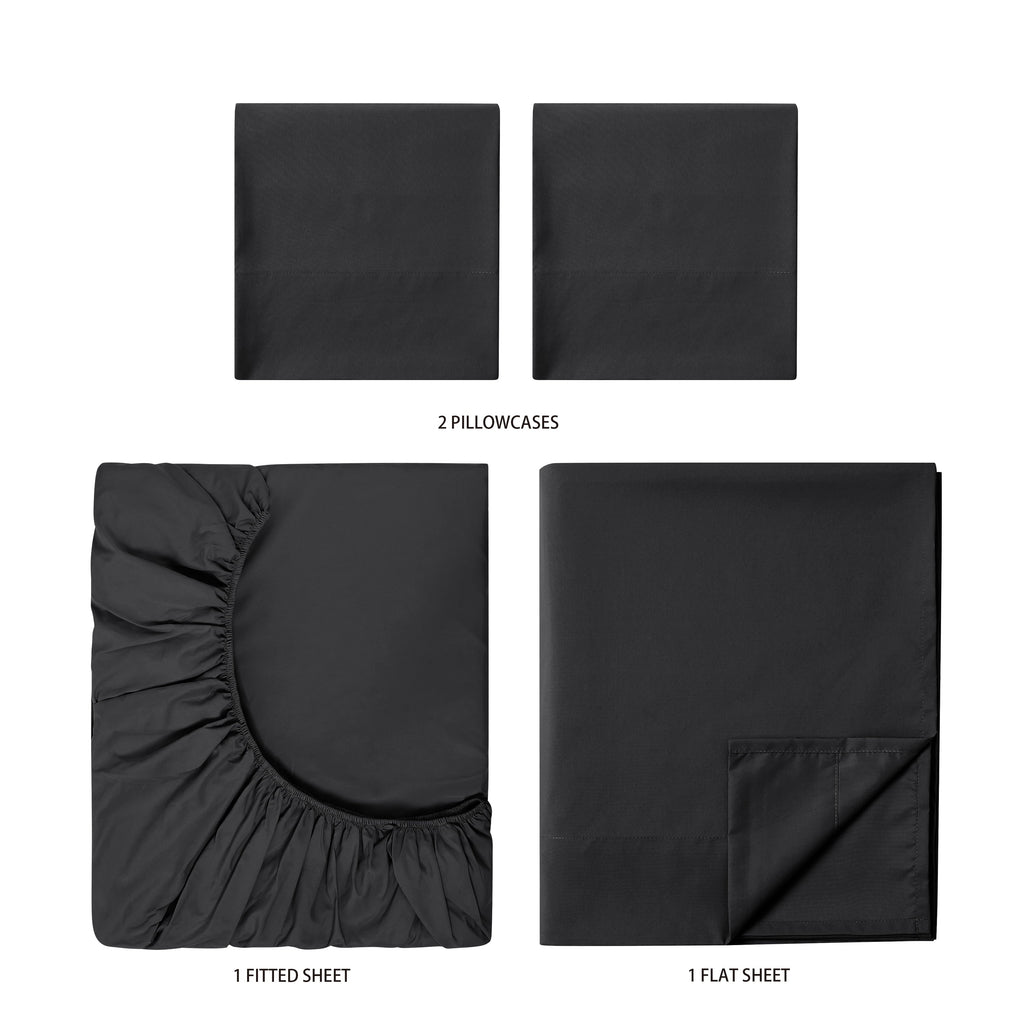 Premium Egyptian Cotton Microfiber Bed Sheet Set, Queen, Rich Black, 4 Piece - Breathable Egyptian Cotton Flat & Fitted Sheets Detail