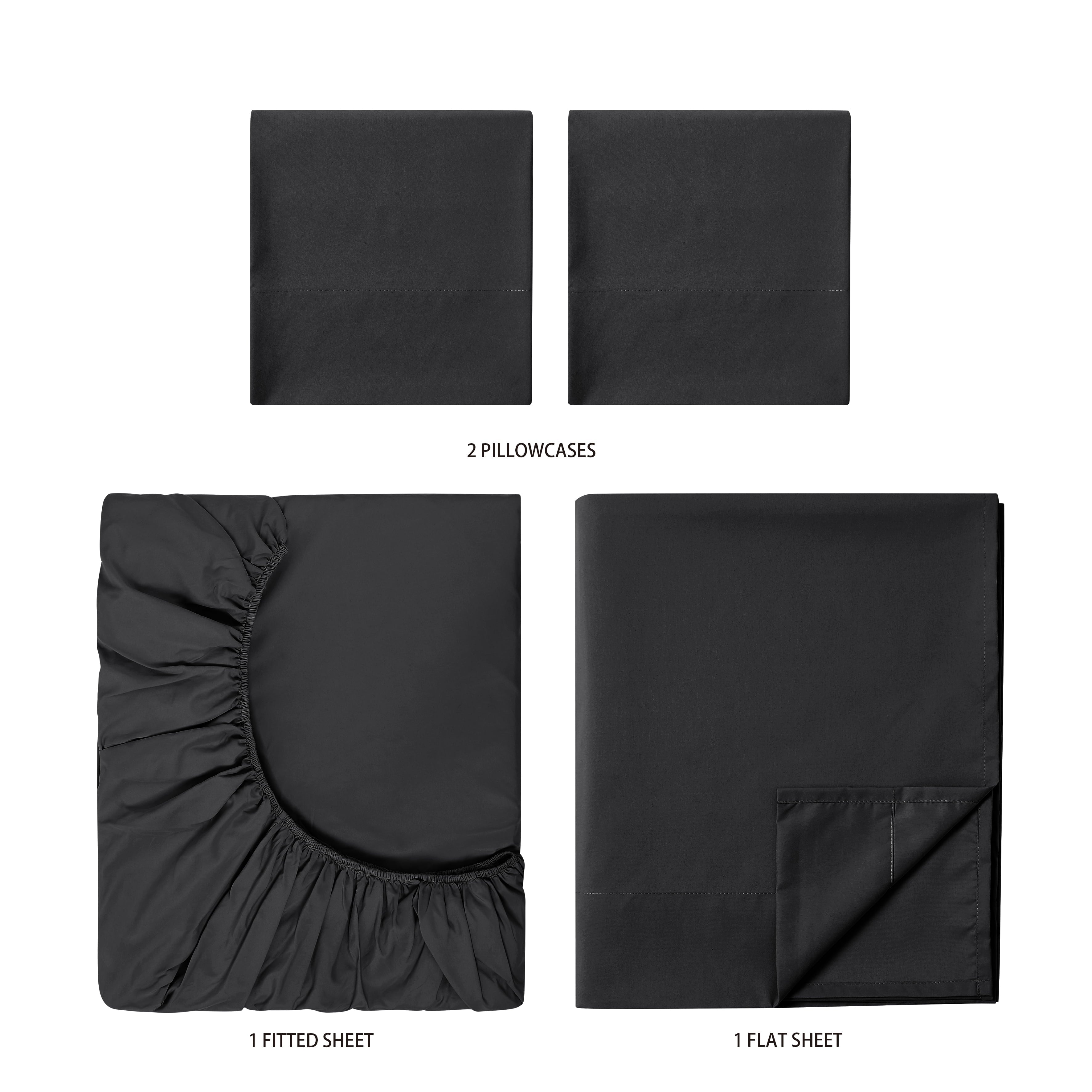Premium Egyptian Cotton Microfiber Bed Sheet Set, Queen, Rich Black, 4 Piece - Breathable Egyptian Cotton Flat & Fitted Sheets Detail