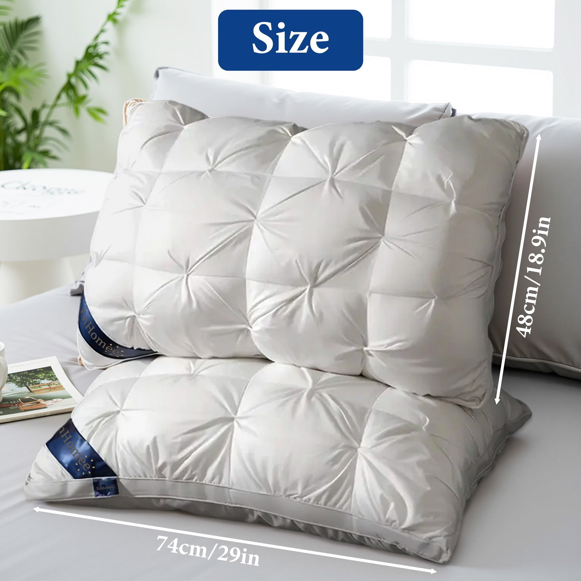 Decorative Plump 2-Pack Luxurious Hotel-Quality ,Resistant to Flattening, All-Season,White - Ergonomic Memory Foam Pillow for Neck Pain Support Detail