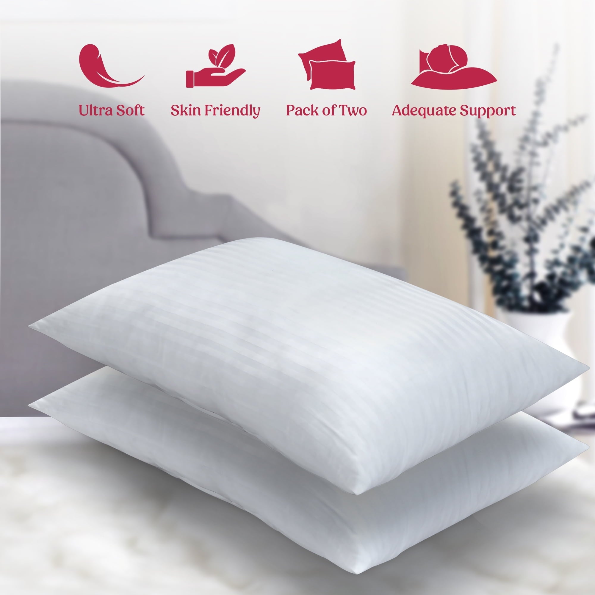 Decorative Plump King Bed Pillows Set of 2- Comfortable Breathable Bed Pillows for Sleeping (White, 20x36) - Hotel Quality Plush Sleeping Pillows Detail