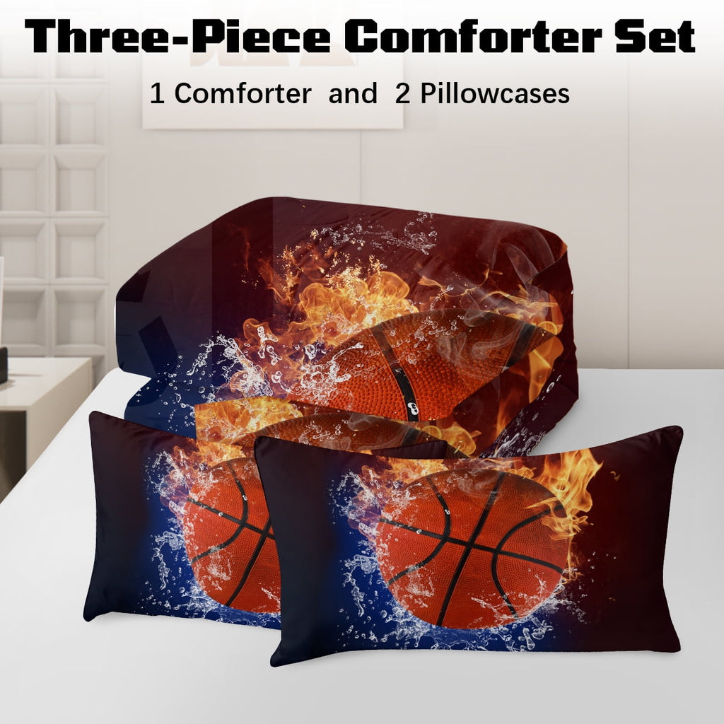 All-Season Twin Comforter Set, 3 Pieces Sport Bedding Set for Kids Boys Teens Brushed Microfiber Basketball Comforter Set, 66x90... - Cloud-Like Soft Lightweight Bed Comforter Detail