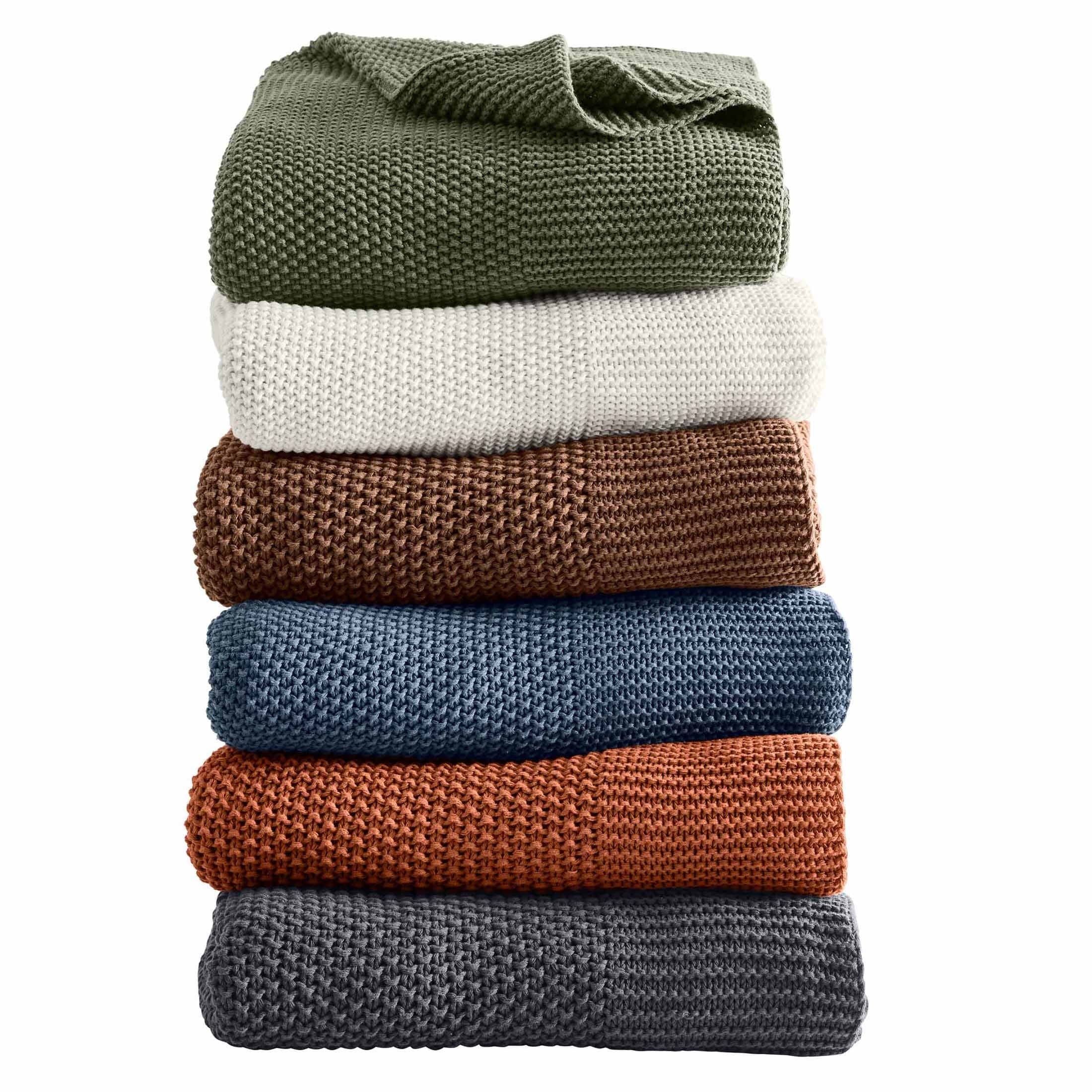 Lightweight Warm Chunky Knit Papyrus Throw, Cotton-Blend, 50"x60", 2.3 lb, All Ages - Luxury Knitted Decorative Throw Blanket with Fringes Detail
