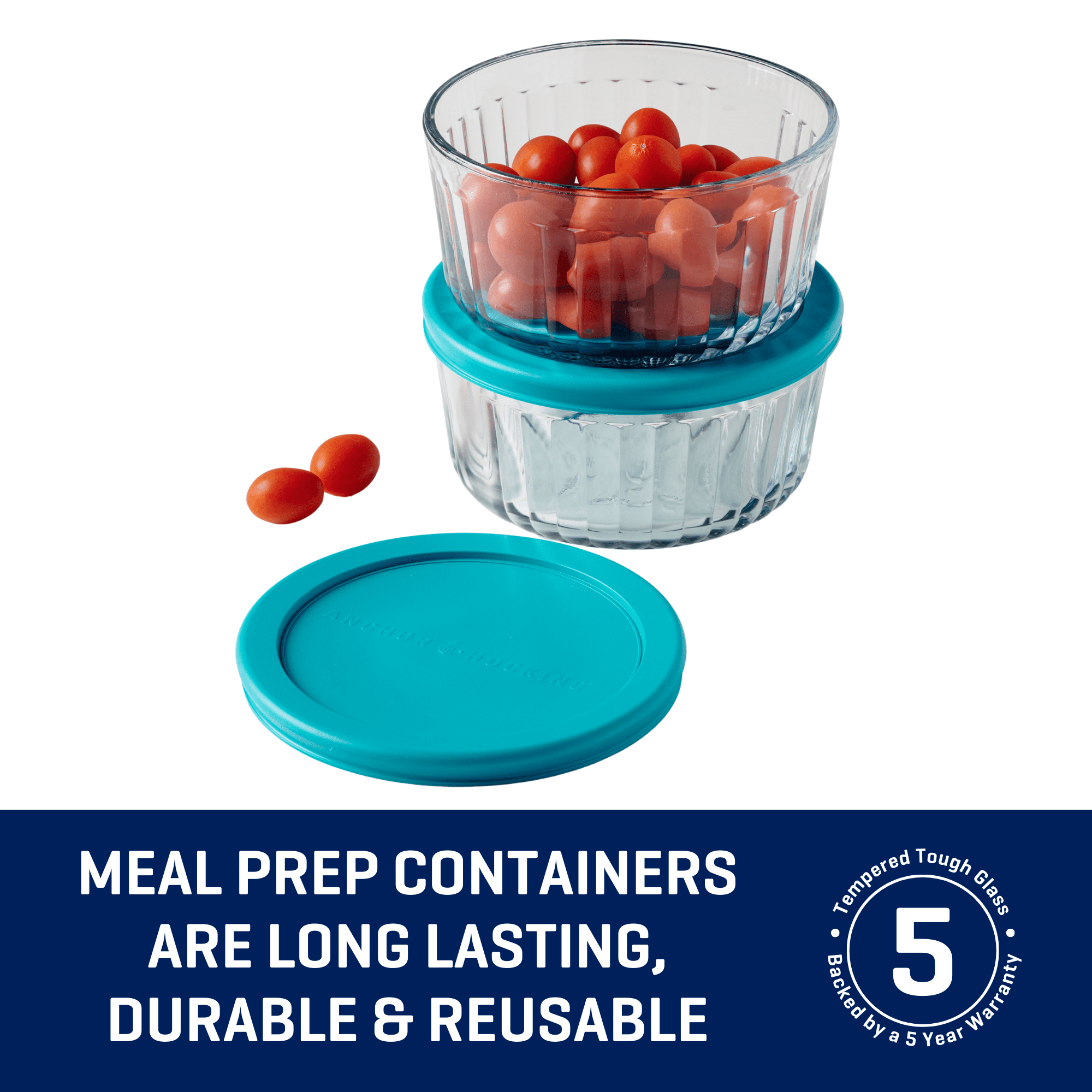 Deliciously Squishy Glass Food Storage Container with Lids, 4 Cup Round, Set of 2 - Playful Star & Heart Shaped Geometric NeeDoh Detail