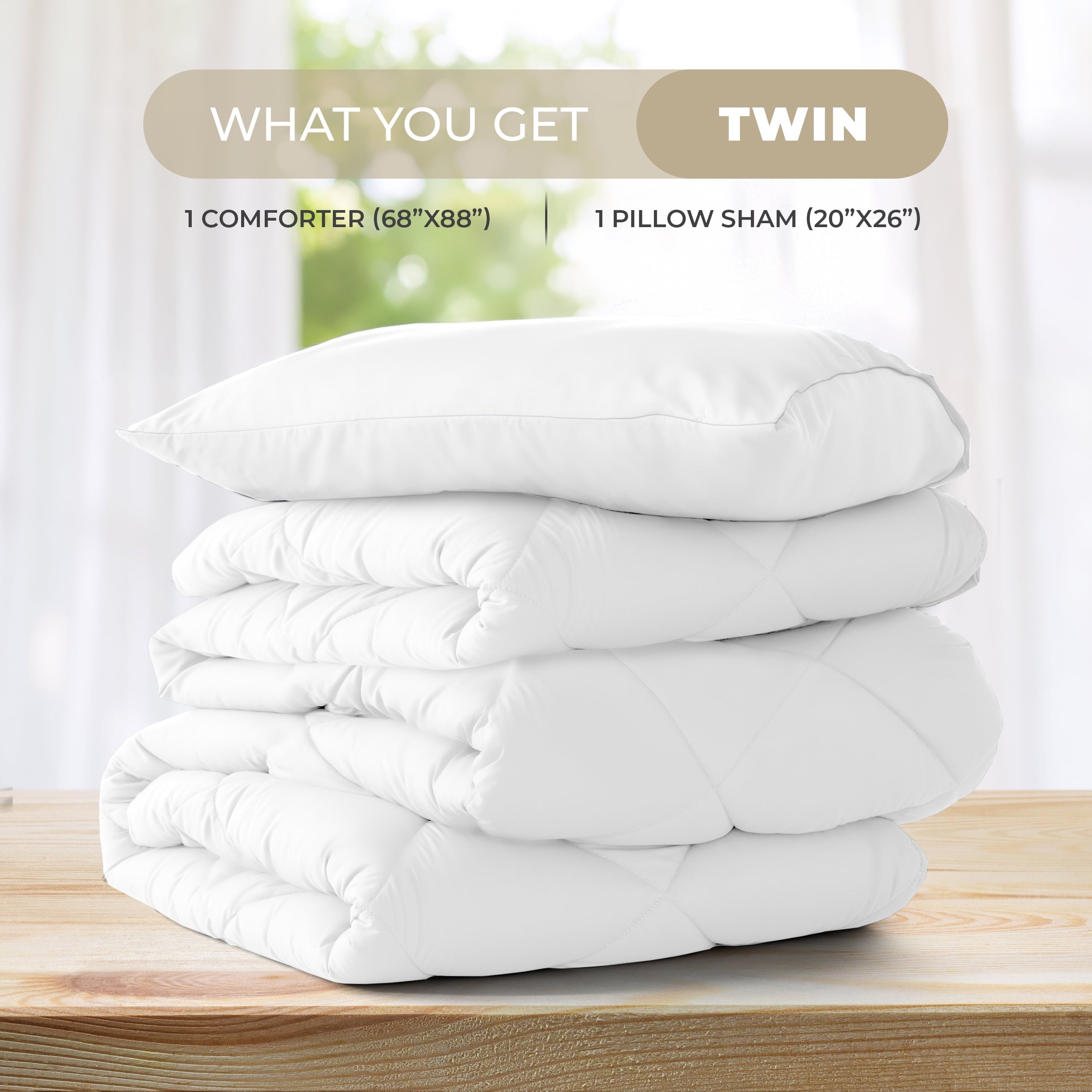 Fluffy Down Alternative Lux Decor All-Season Comforter Sets Twin Size 2 PC, Reversible Bedding Set with Diamond Quilted Design Comforter and ... - Cloud-Like Soft Lightweight Bed Comforter Detail