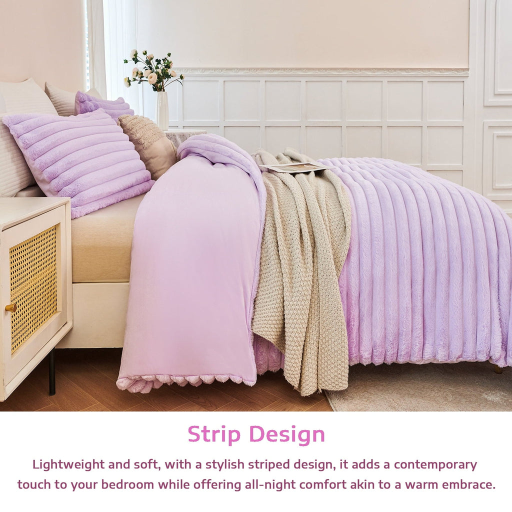 Heavyweight Warmth Fleece Twin Comforter Set, Light Purple Super Soft Furry Plush Bedding, Luxury Fluffy Fuzzy Heavy Bed Set for Winter ... - Luxurious Quilted Duvet Cover Set Detail